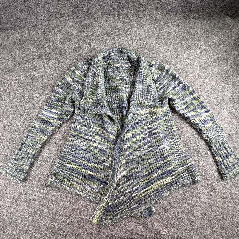 Olivia Sky Cardigan Women L‎ Blue Green Boho Open Front Cozy Cottagecore Chunky - Picture 11 of 13